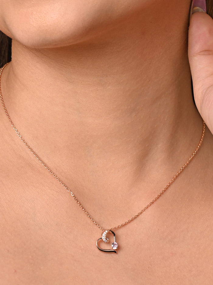 CLARA 925 Sterling Silver Pink Heart Pendant Chain Necklace