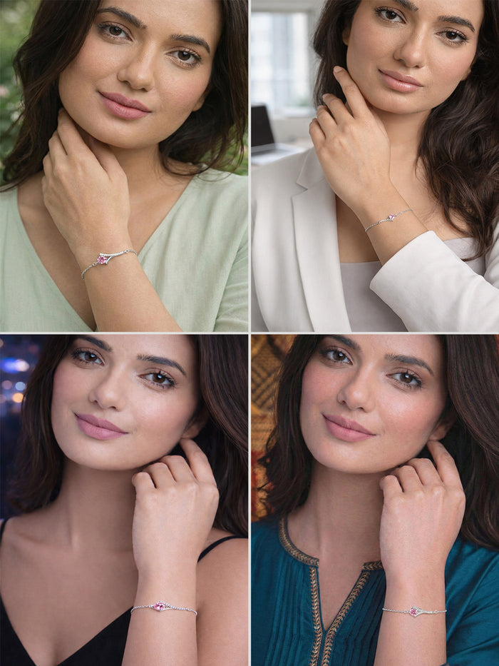 Silver Pink Solitaire Bracelet