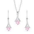Silver Pink Solitaire Jewellery Set