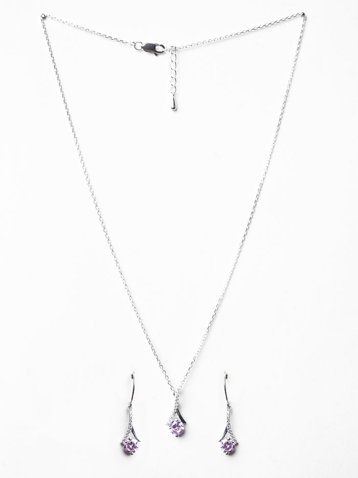 CLARA 925 Sterling Silver Pink Solitaire Pendant Earring Chain Jewellery Set