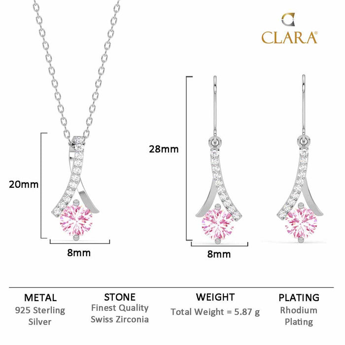 Silver Pink Solitaire Jewellery Set