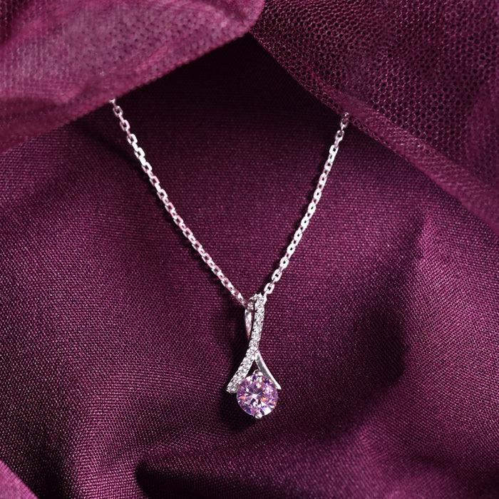 CLARA 925 Sterling Silver Pink Solitaire Pendant Chain Necklace
