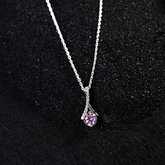 CLARA 925 Sterling Silver Pink Solitaire Pendant Chain Necklace
