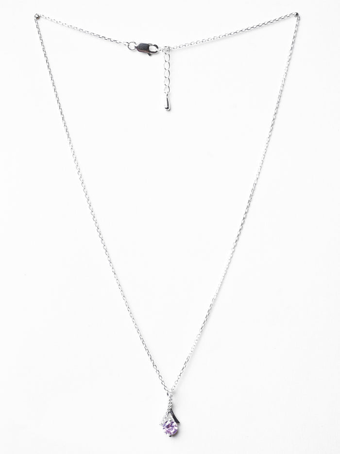 CLARA 925 Sterling Silver Pink Solitaire Pendant Chain Necklace