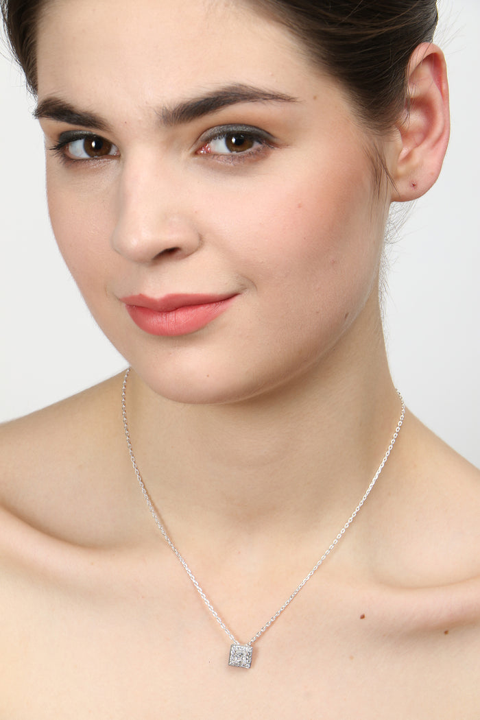 CLARA 925 Sterling Silver Rhodium Plated Princess Pendant with Chain Gift for Women and Girls
