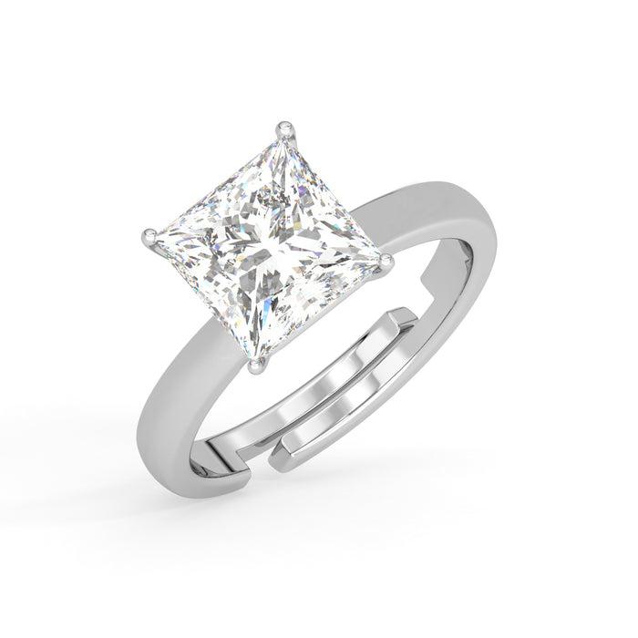 CLARA Pure 925 Sterling Silver Princess Solitaire Finger Ring with Adjustable Band