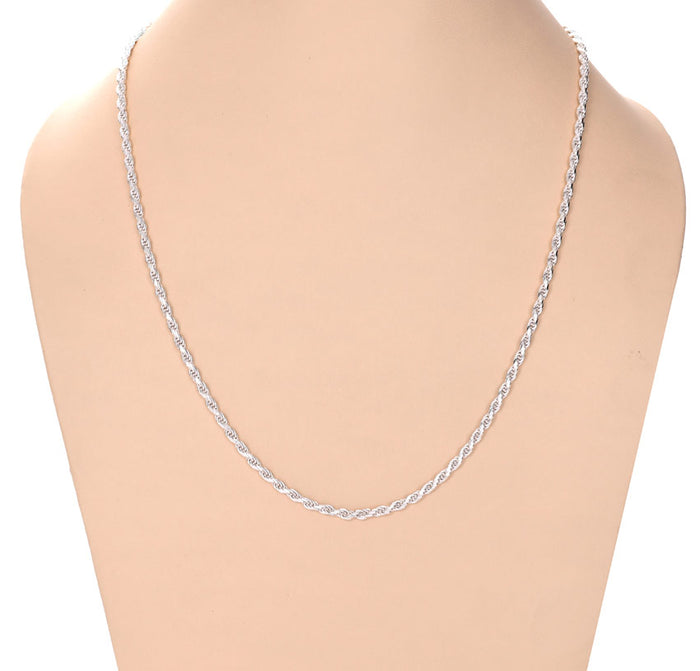 Clara Anti-Tarnish 92.5 Sterling Silver Rope Chain Necklace in 20 24 28 inches for Men & Boys