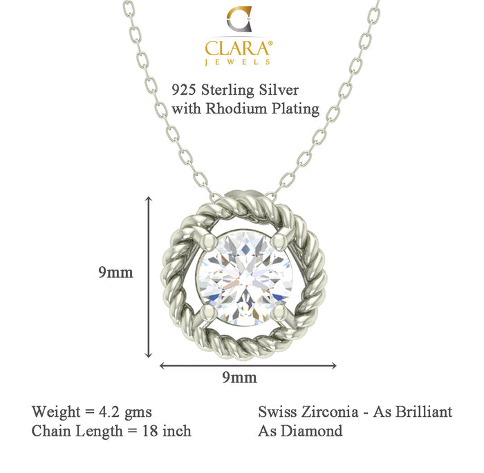 CLARA 925 Sterling Silver Rhodium Plated Rope Pendant Earring Necklace Set with Chain Gift for Women and Girls