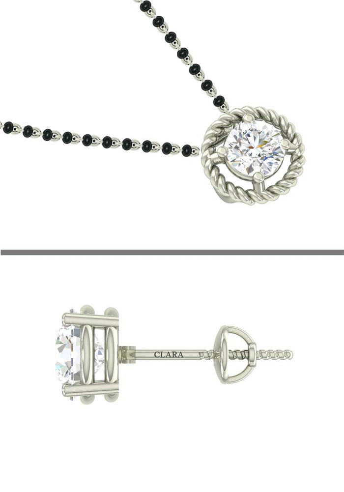 CLARA 925 Sterling Silver Rope Mangalsutra Tanmaniya Pendant Earring Jewellery Set with Chain Gift for Women and Girls