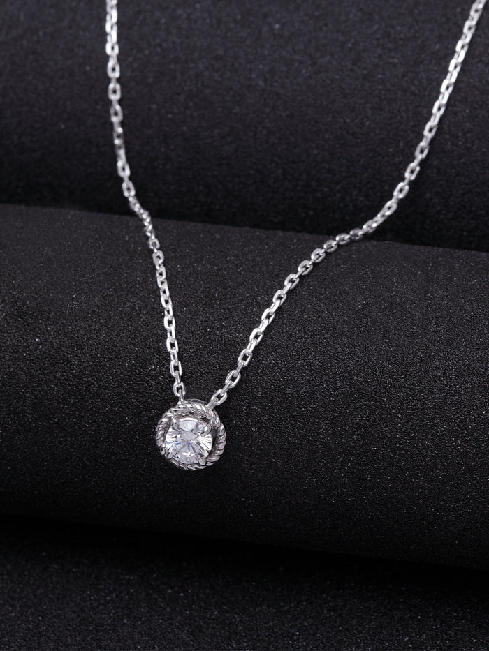 CLARA 925 Sterling Silver Rhodium Plated Rope Pendant with Chain Gift for Women and Girls