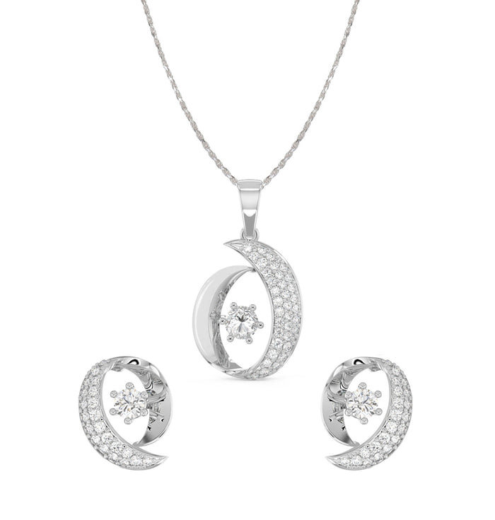 CLARA 925 Sterling Silver Rosa Pendant Earring Chain Jewellery Set