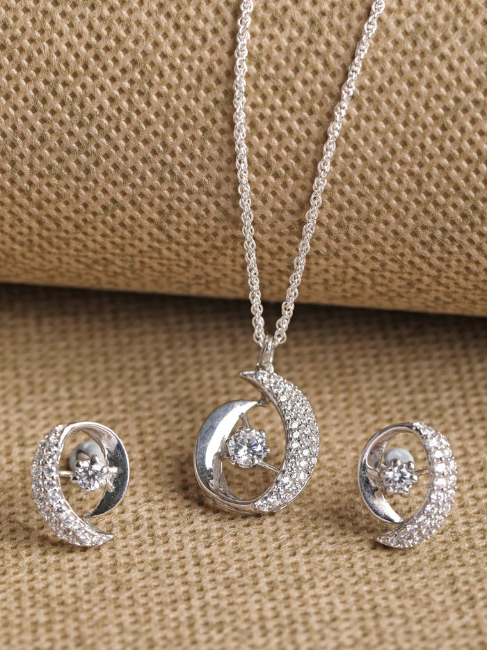 CLARA 925 Sterling Silver Rosa Pendant Earring Chain Jewellery Set