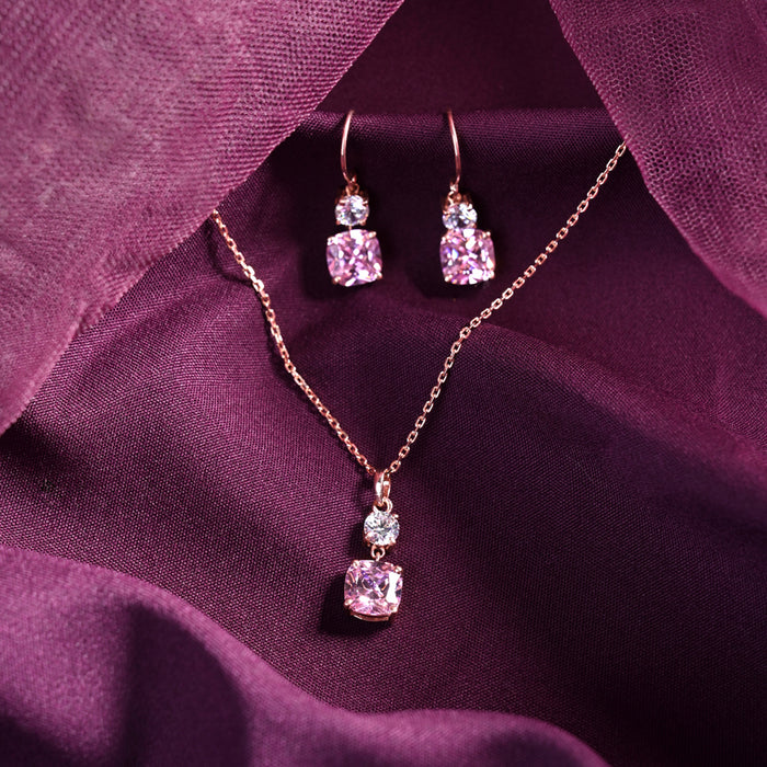 CLARA 925 Sterling Silver Rosa Pendant Earring Chain Jewellery Set