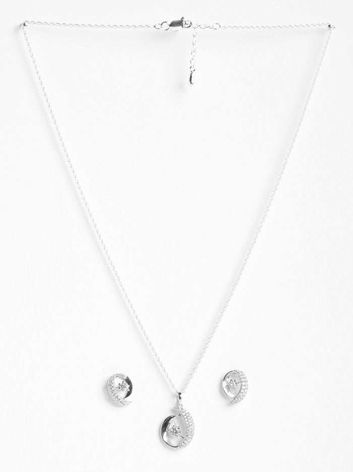 CLARA 925 Sterling Silver Rosa Pendant Earring Chain Jewellery Set