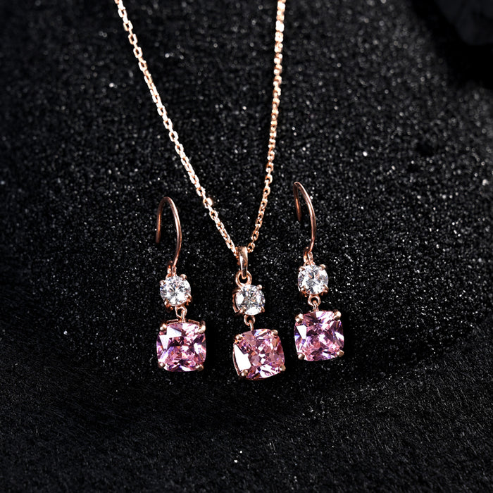 CLARA 925 Sterling Silver Rosa Pendant Earring Chain Jewellery Set
