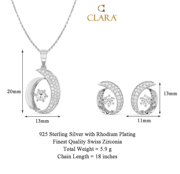 CLARA 925 Sterling Silver Rosa Pendant Earring Chain Jewellery Set