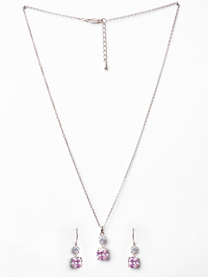 CLARA 925 Sterling Silver Rosa Pendant Earring Chain Jewellery Set