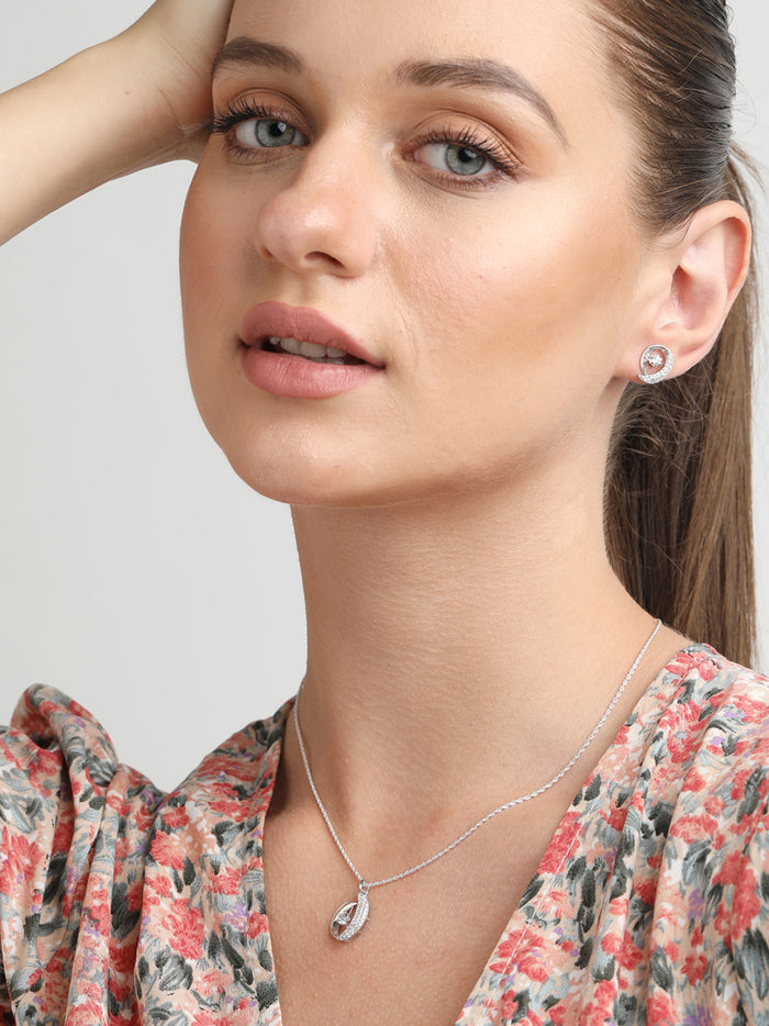 CLARA 925 Sterling Silver Rosa Pendant Earring Chain Jewellery Set
