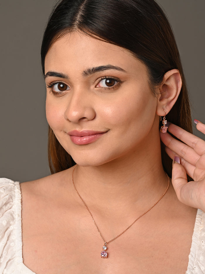CLARA 925 Sterling Silver Rosa Pendant Earring Chain Jewellery Set