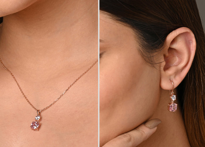 CLARA 925 Sterling Silver Rosa Pendant Earring Chain Jewellery Set
