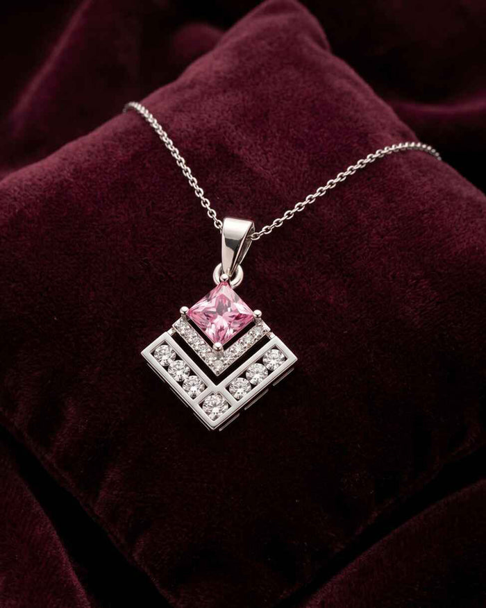 Silver Rosabella Pink Pendant with Chain