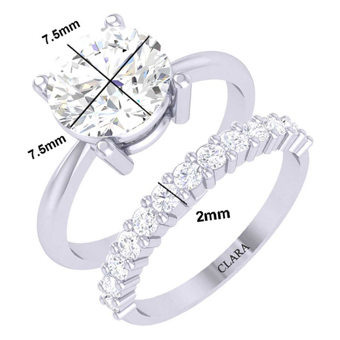 Clara 92.5 Sterling Silver Round Brilliant Solitaire Ring with Band Gift for Women & Girls
