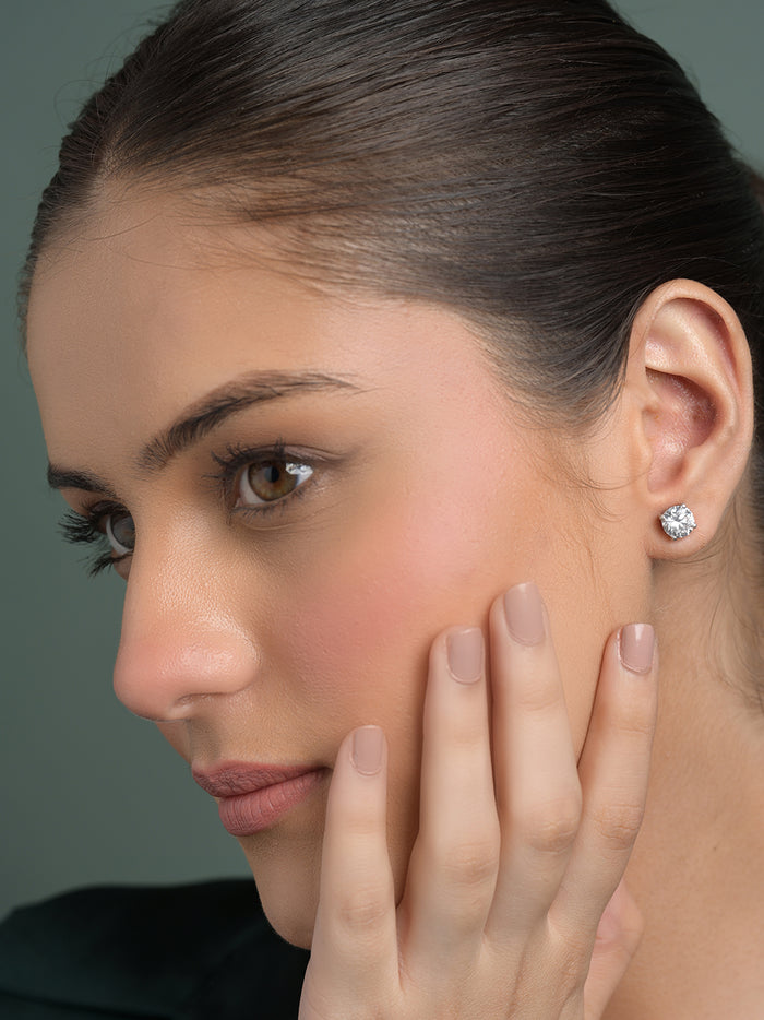 Silver Round Brilliant Solitaire Stud Earring
