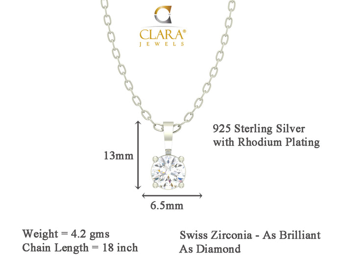CLARA 925 Sterling Silver Rhodium Plated Round Pendant Earring Necklace Set with Chain Gift for Women and Girls