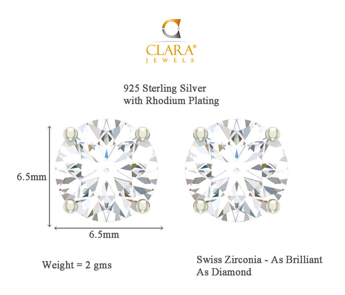 CLARA 925 Sterling Silver Rhodium Plated Round Pendant Earring Necklace Set with Chain Gift for Women and Girls