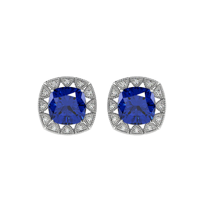 Silver Royal Blue Cushion Earring