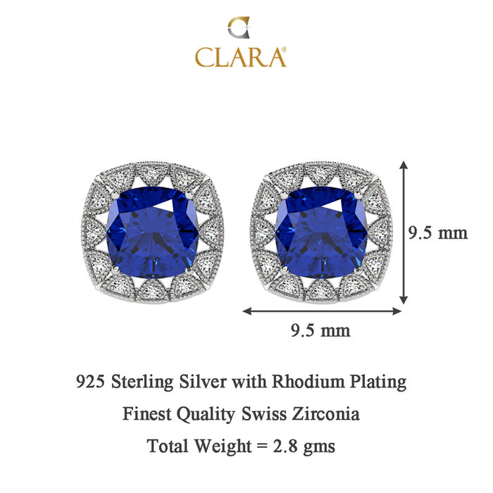 Silver Royal Blue Cushion Earring