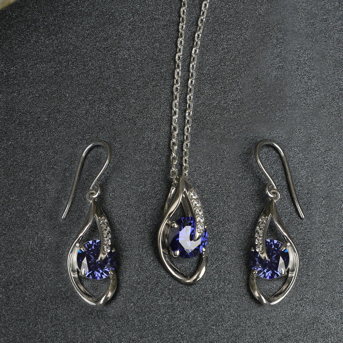 CLARA 925 Sterling Silver Royal Blue Eye Pendant Earring Chain Jewellery Set | Rhodium Plated, Swiss Zirconia | Gift for Women & Girls