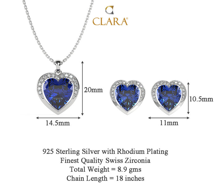 Silver Royal Blue Heart Jewellery Set