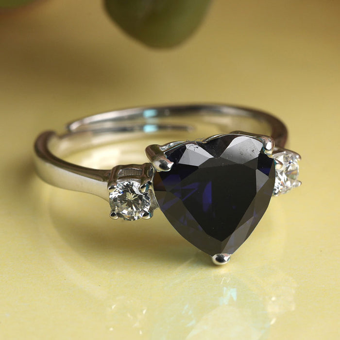 CLARA 925 Sterling Silver Royal Blue Heart Ring with Adjustable Band | Rhodium Plated, Swiss Zirconia | Gift for Women & Girls