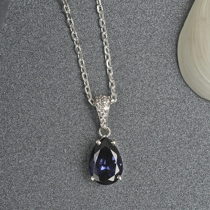 CLARA 925 Sterling Silver Royal Blue Tear Drop Pendant | Rhodium Plated, Swiss Zirconia | Gift for Women & Girls