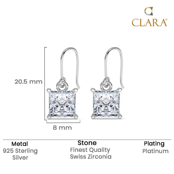 Silver Russo Square Solitaire Dangle Drop Earrings