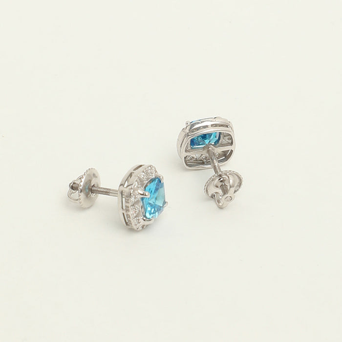 Silver Sky Blue Cushion Earring