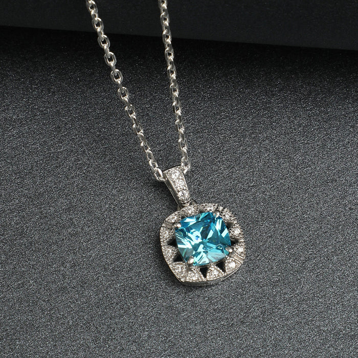 CLARA 925 Sterling Silver Sky Blue Cushion Pendant | Rhodium Plated, Swiss Zirconia | Gift for Women & Girls