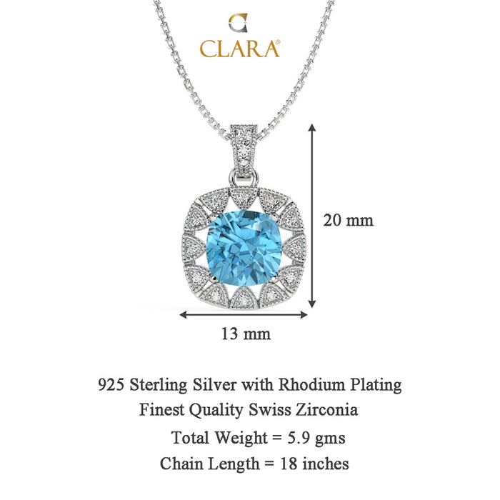Silver Sky Blue Cushion Pendant