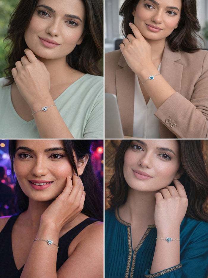 Silver Sky Blue Heart Bracelet