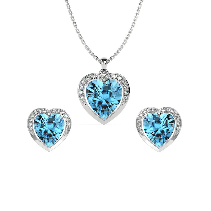 Silver Sky Blue Heart Jewellery Set