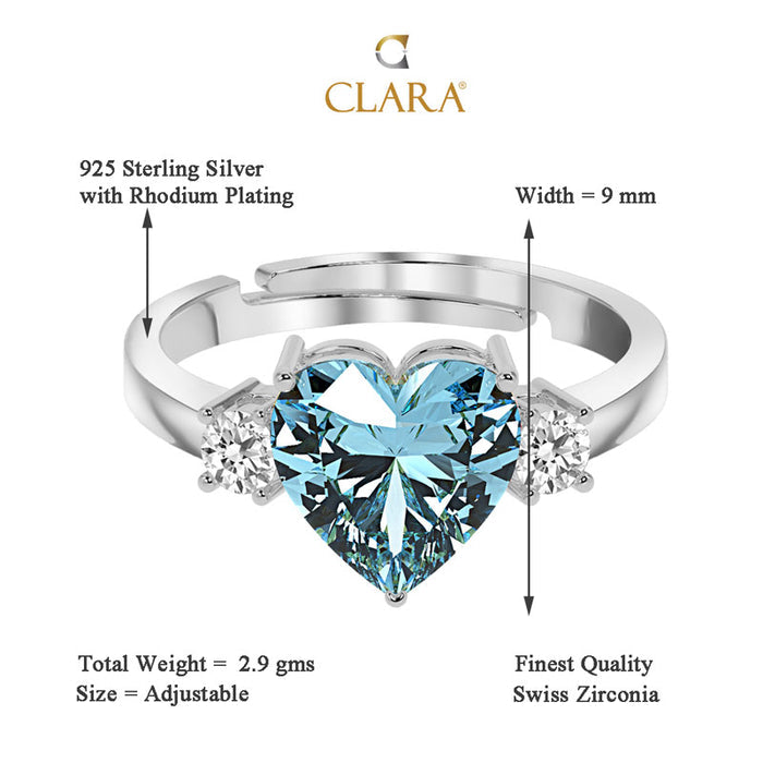 Silver Sky Blue Heart Ring