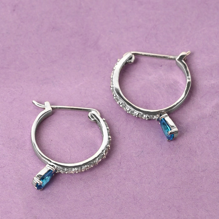 CLARA 925 Sterling Silver Sky Blue Hoop Bali Earrings