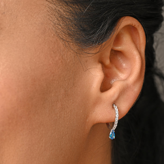 CLARA 925 Sterling Silver Sky Blue Hoop Bali Earrings