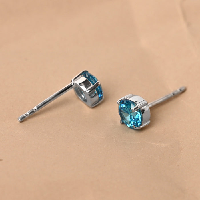 CLARA 925 Sterling Silver Sky Blue Studs Earrings Gift for Kids Girls