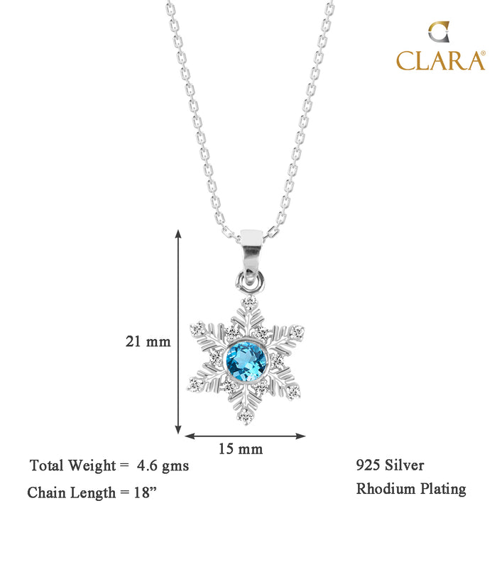 CLARA 925 Sterling Silver Snowflake Pendant Chain Necklace