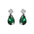 Silver Solitaire Green Drop Earrings
