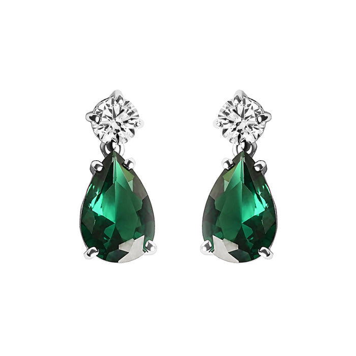 Silver Solitaire Green Drop Earrings