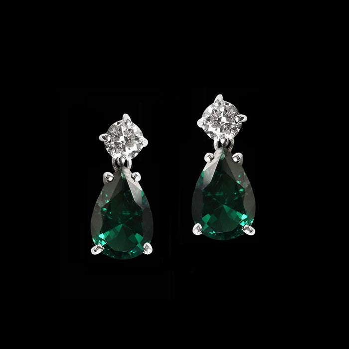 Clara 925 Sterling Silver Solitaire Green Drop Earrings