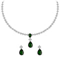 Silver Solitaire Green Necklace Jewellery Set